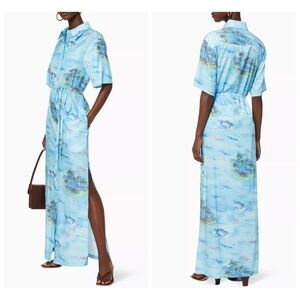 NWT STAUD Blue Cameron Island Belted Maxi Shirt Dress Size XS Coverup Vacation